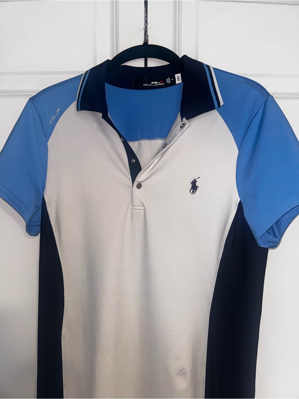 Ralph Lauren RLX Colorblock Polo dress in Light Blue, Navy & White - Picture 2 of 9